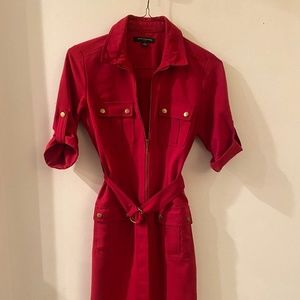 Sharagano Red Short Sleeve Zip up Dress